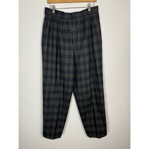 VTG 100% Wool Pleated Trousers Pants Green Blue Plaid Womens Sz 14
